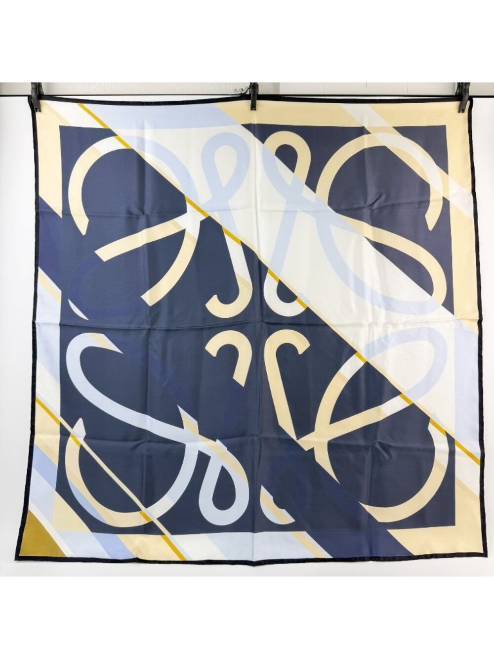 Loewe Striped Anagram Print Scarf Silk 100% Multicolor Vintage